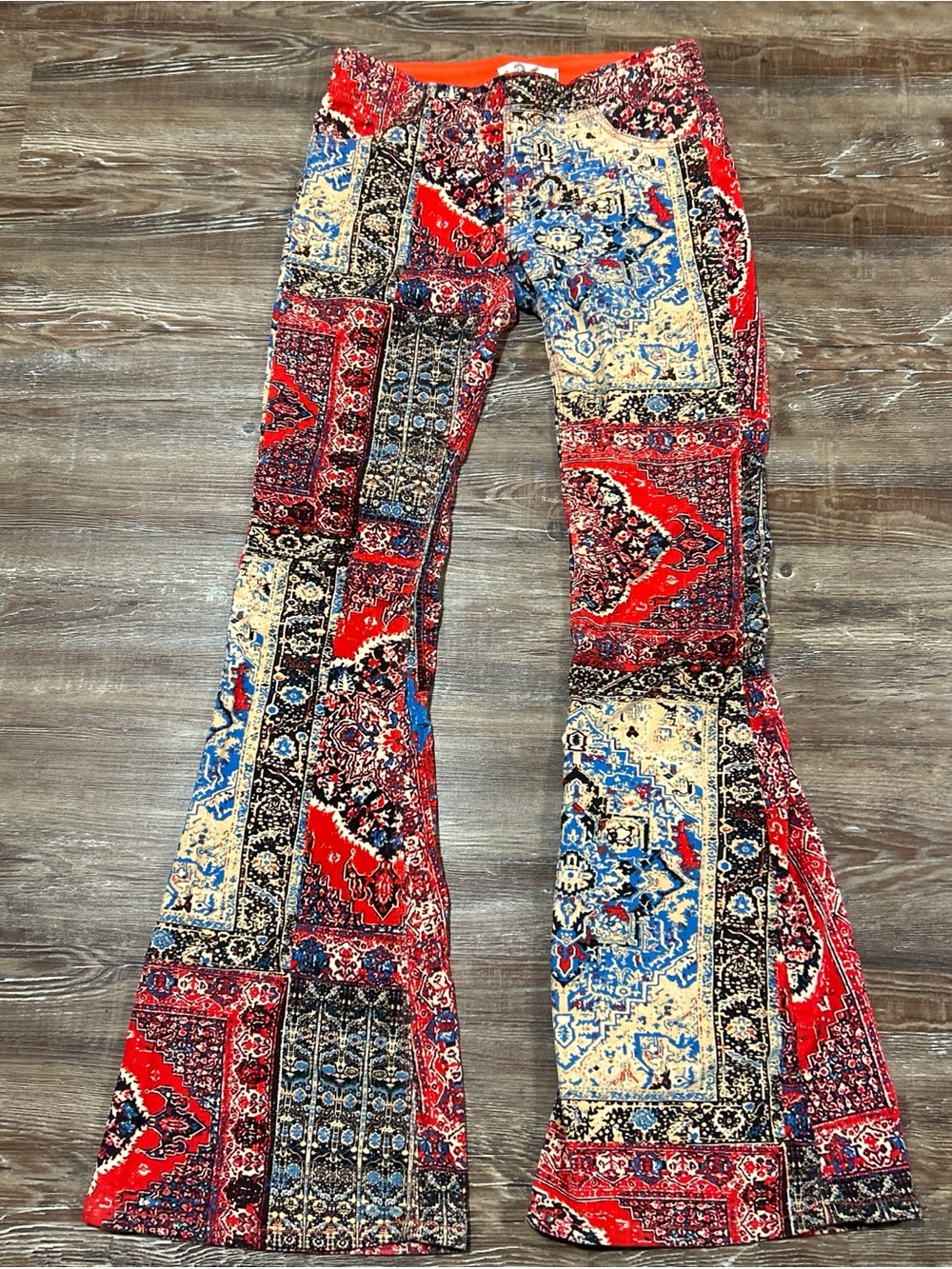 Free People Red Blue Patchwork Bootcut Pants Paisley
